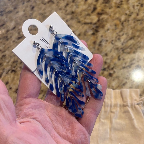 Anthropologie Blue Leaf Drop Earrings - Picture 2 of 6